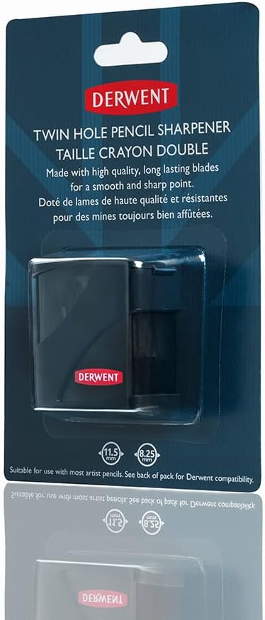 Derwent Twin Hole Pencil Sharpener, Black, 11.5mm & 8.25mm by Derwent