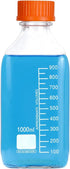 4 Pack 1000 mL Graduated Square Glass Bottle with GL45 Orange Polypropylene Screw Cap