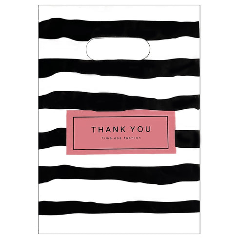 Joyhey 100 Count 5.8" x 7.8" Plastic Merchandise Bags, Shopping Retail Boutique Bags with Die Cut Handles - Black Thank
