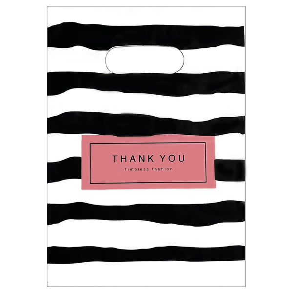 Joyhey 100 Count 5.8" x 7.8" Plastic Merchandise Bags, Shopping Retail Boutique Bags with Die Cut Handles - Black Thank