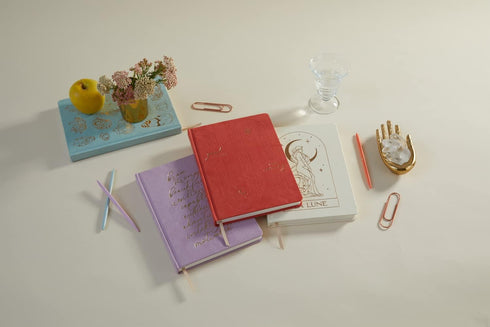 DesignWorks Ink Good Things Are Coming Orange, 7.5" x 10.25" Jumbo Journal Notebook, Vegan Suede, Gold Arches Accents,