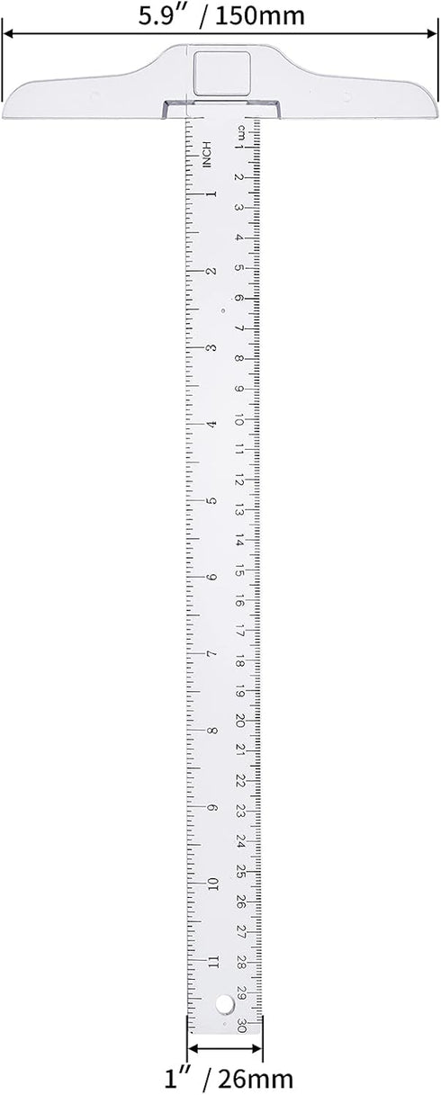 Junior T-Square Plastic Transparent T-Ruler 30cm/ 12 Inch for Drafting & Art Framing 1pc