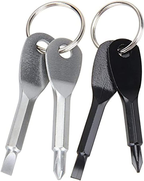 ZYL 4PCS Mini Pocket Screwdriver Set - Keychain Outdoor Tool Kit Stainless Steel Black & Silver
