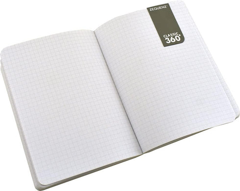 Zequenz Classic 360 Signature Series, Size: A6 Small, Color: Black, Paper: Grid, Soft Cover Notebook, Soft Bound Journal, 4" x 5.5", 200 sheets / 400 pages, Squared, Grid pattern, Graph premium paper by Zequenz