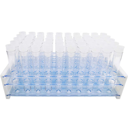 50 Pcs Clear Plastic Test Tubes with Rack - 16x100mm (10ml) Test Tubes with Caps for Scientific Experiments and Decor