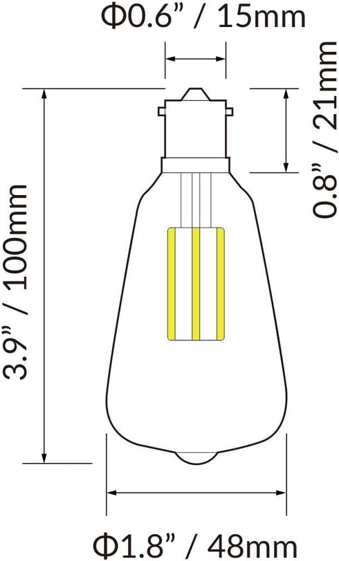 Dream Lighting LED Edison Bulb, 3W, Warm White 3000K, 150 Lumens, Pack of 2