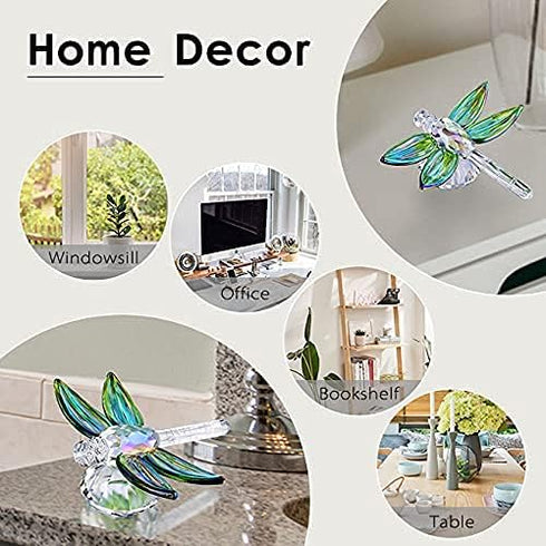H&D HYALINE & DORA Crystal Dragonfly Figurine Gift - Green Diamond Decor Collectible Paperweight for Home Party