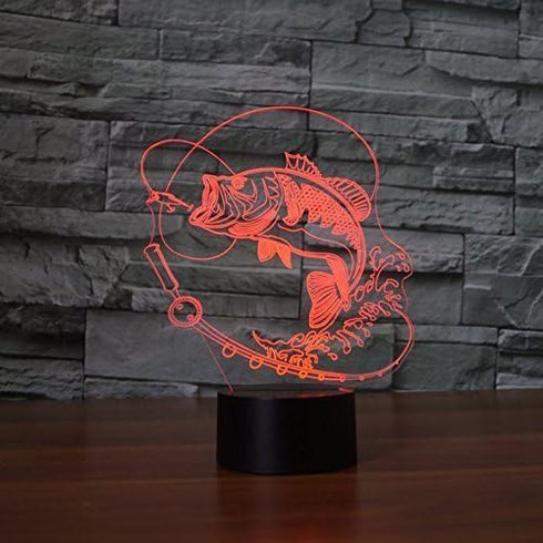 Jinnwell 3D 7 Fishing Fish Night Light Lamp Illusion Night Light Color Changing Touch Switch Table Desk Decoration
