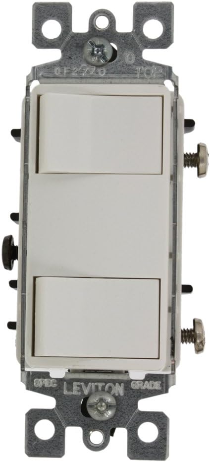 Leviton 1754-2W I5 Amp, 120 Volt, Decora Single-Pole AC Combination Switch, Individual Switches, Commercial Grade, Grounding, White, Image by Leviton