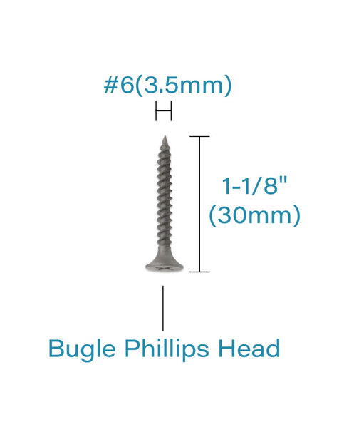 100pcs #6 x 1-1/8" Flat Head Phillips Drywall Screws - Fine Thread Sharp Point Wood Screw, Carbon Steel 1022A