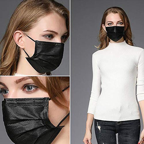 100PCS 3 NNPCBT Ply Black Disposable Face Mask Filter Protection Face Masks