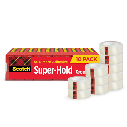 Scotch Super-Hold Tape, 10 Rolls, Transparent Finish, 50% More Adhesive, 3/4 x 800 Inches, Boxed
