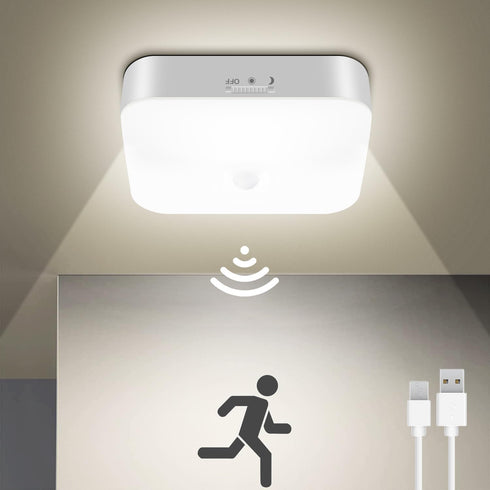 WhitePoplar Rechargeable Motion Sensor Closet Light, Rechargeable Battery Operated Ceiling Light Wireless,