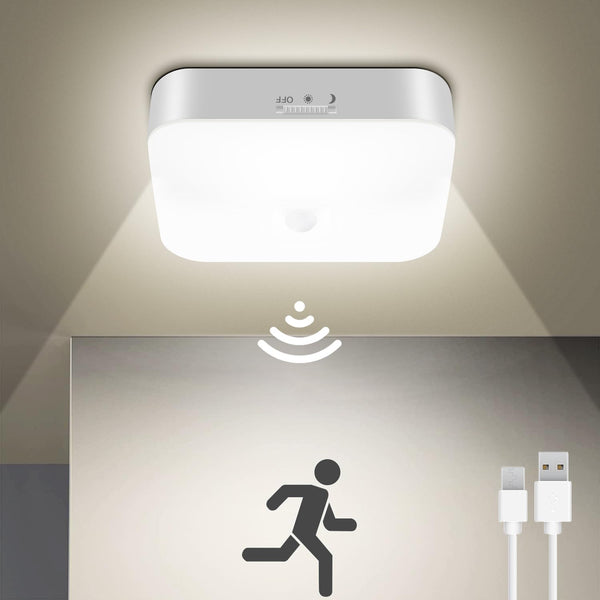 WhitePoplar Rechargeable Motion Sensor Closet Light, Rechargeable Battery Operated Ceiling Light Wireless,