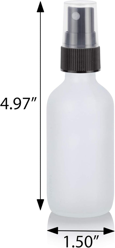 JUVITUS 2 oz Frosted Clear Glass Boston Round with Black Mist Sprayer, 24 pack + Funnel