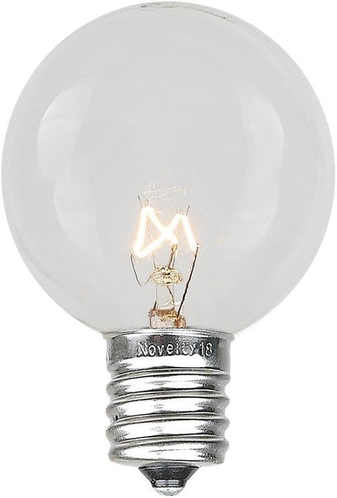 25 Pack G50 Bulbs, E17/C9 7 Novelty Lights Outdoor Patio Globe Replacement Clear, Intermediate Base, Watt