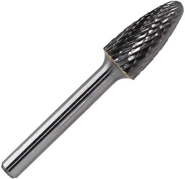 SF-5 Tungsten Carbide Burr Tree Shape Radius End Double Cut Rotary Burr File, 1/2” Cutter Dia X 1” Cutter Length