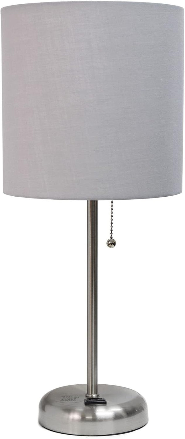 Oslo 19.5" Contemporary Bedside Power Outlet Base Standard Metal Table Desk Lamp