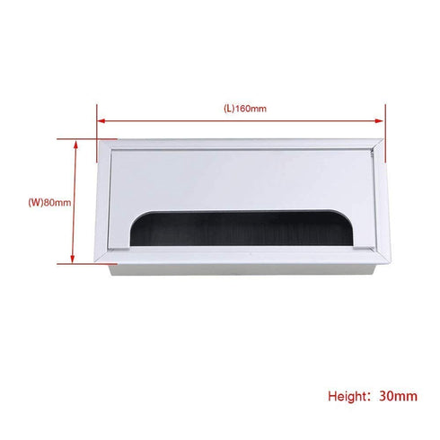 2PCS Metal Rectangle Desk Grommet Cord Cable Hole Cover with Brush for Home Office, Bank, Computer Table