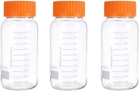 Lab Media Storage Reagent Wide Mouth Bottles, 1000ml, Graduated GL80 Screw Cap Leakproof Multi-Purpose (Pack of 3,