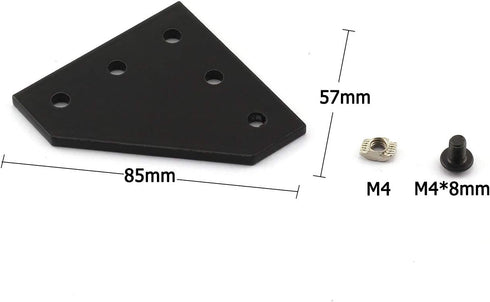 2020 Series Black L Shape Joint Plate Bracket Kit - 4pcs Joint Plate, 20pcs M5 T-Slot Nuts