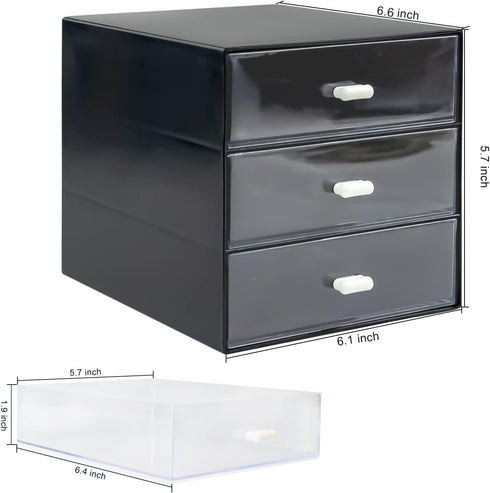 Desk Organizer with Drawer, Plastic Desk Storage Box for Office Stationery Supplies, Desktop Organizer (3 drawer, Black)