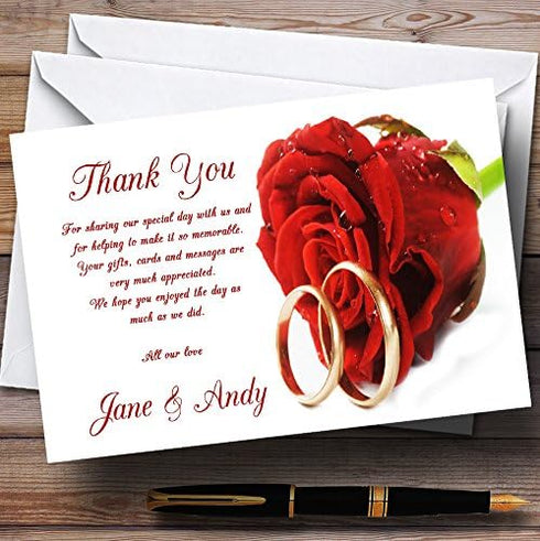 The Card Zoo Red Romantic Rose Rings Personalized Wedding Thank You Cards