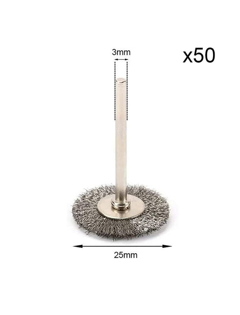 50Pcs 25mm T-Type Stainless Steel Wire Wheel Brush Sets with 1/8 Inch Shank for Cleaning, Deburring, Surface-Finishing