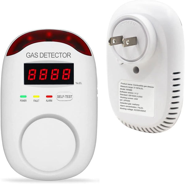 Natural Gas Detector, Plug-in Alarm and Monitor for Home, Kitchen, or Camper with Voice Warning & Digital Display