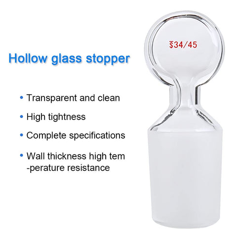 Glass Penny Head Hollow Stopper - Borosilicate Glass for 34/45 Outer Joint, Closed Bottom (5 Pcs)