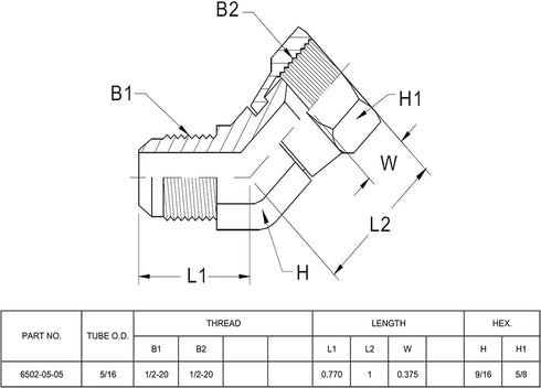 (2-PACK) 6502-05-05 Hydraulic Hose Adapter Fitting 5/16" Male JIC 37° Flare × 5/16" Female JIC 45° Elbow Connector