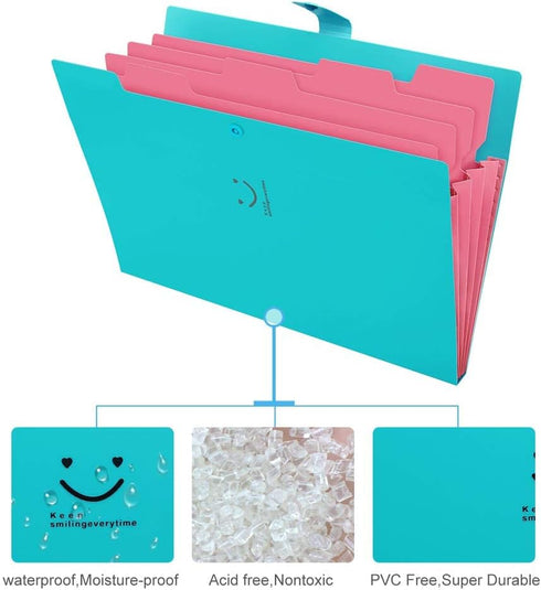 SKYDUE Expanding File Folder with 32 Labels, 5 Pockets A4 Letter Size Accordion Folder Paper Organizer for School and