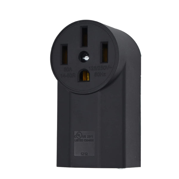 NEMA 14-50R Receptacle, 3-Pole 4-Wire Surface Mount Power Receptacle, 250V 50A UL Listed, Black