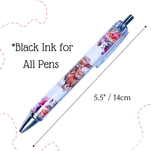 YJ PREMIUMS 7 PC Cow Pens | Cute Highland Cow Print Floral Kawaii Aesthetic School Office Supplies