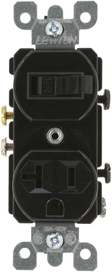 Leviton 5335 20 Amp, 120 Volt, Duplex Style Combination Single Pole Switch/Receptacle, Grounding, Black