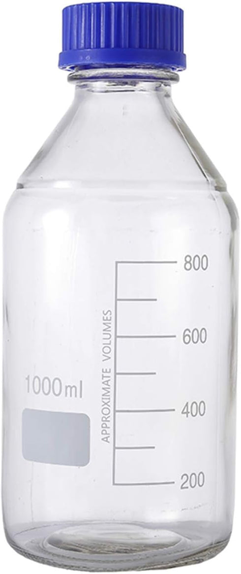 Moonetto 4 Pieces 1000ml Graduated Round Media/Storage Glass Bottles with GL45 Blue Polypropylene Screw Cap