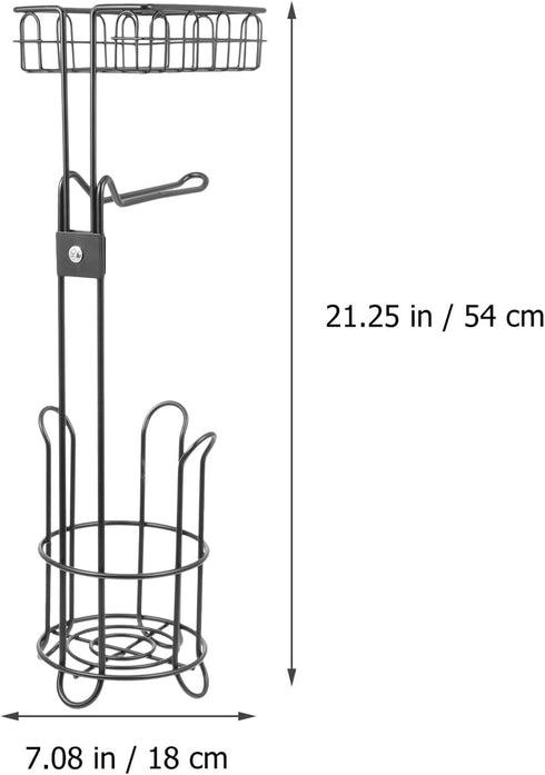 Didiseaon Wrought Iron Toilet Paper Holder Vertical Roll Paper Rack with Storage Shelf Black Metal for Bathroom Floor