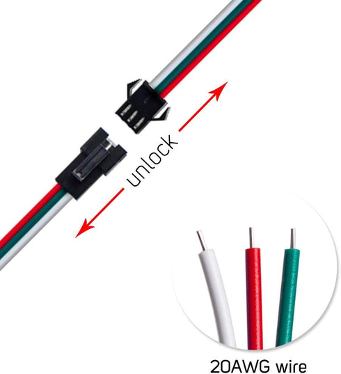 BTF-LIGHTING 5 pcs/Pack 20AWG 3 Pin JST SM Male Female Plug LED Connector, 6.56ft(2m) Extension Cable for WS2812B