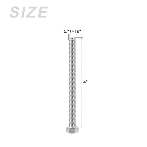 Hex Head Screws Bolts, Nuts, Flat & Lock Washers Kits - 5/16-18x4" 8 Set, Stainless Steel Fully Threaded Machine Screws