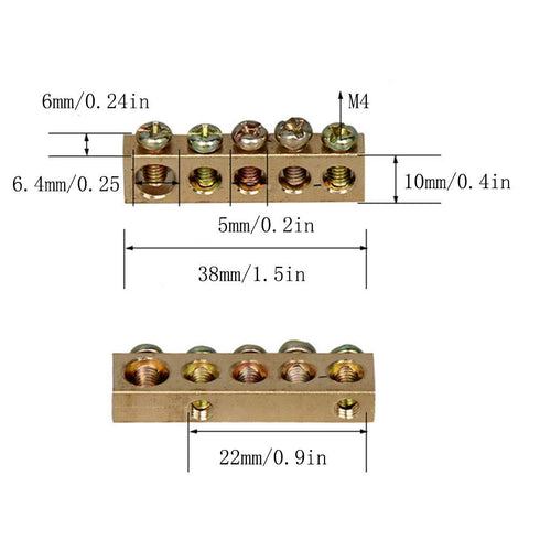 5pcs Electrical Wire Screw Terminal Ground, Brass Grounding Bars, 5 Positions Terminal Ground Bar