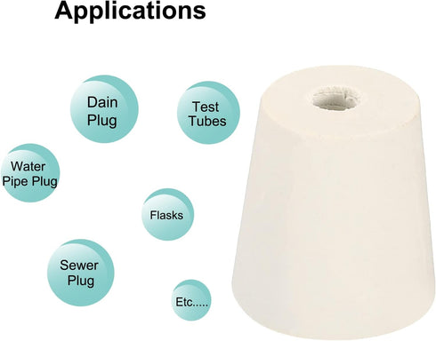 MECCANIXITY Rubber Tapered Plug 22mm to 28mm with 8mm Hole for Test Tubes, White, 5 Pieces
