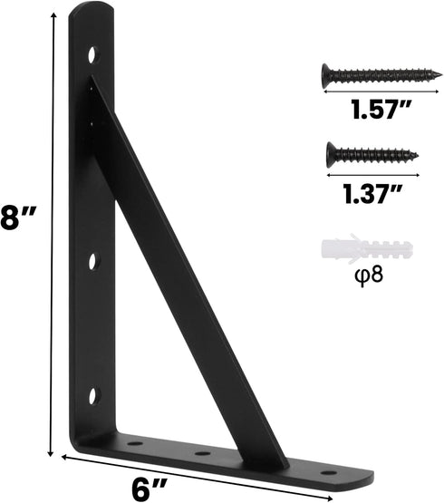 10 Pack L8 6" 90 CONNOO x H Heavy Duty Shelf Brackets Black Thickness Metal Shelves Supports Degree Wall Mount Angle L