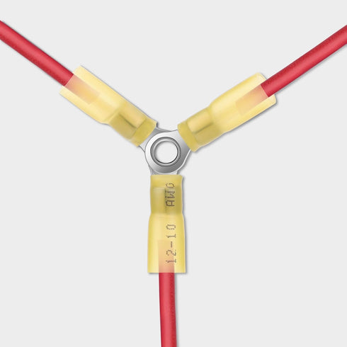 Linkstyle 20pcs 12-10 Gauge AWG 3 Way Wire Connector, Heavy Duty Crimp Y Ring Butt Connector with Heat Shrink