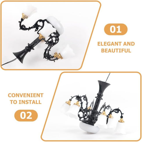 Angoily Miniature Chandelier for Dollhouse Tiny House Ceiling Light Pendant Metal Mini Ceiling Lamp for Sandbox Model