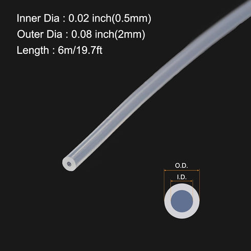 6m(20ft) 0.5mm(0.02") ID x 2mm(0.08") OD Silicone Tubing Clear Industrial Plastic Tubing Pure Silicone Hoses for Pump Siphoning Draining Irrigation Brewing
