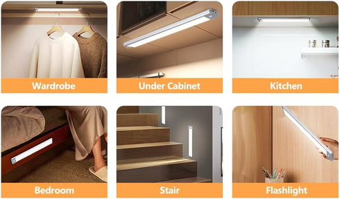 2-Pack 1700mAh 3 Dimmable, 35LED Closet, Motion Sensor Under Cabinet Lighting, USB-C Rechargeable Battery, Color