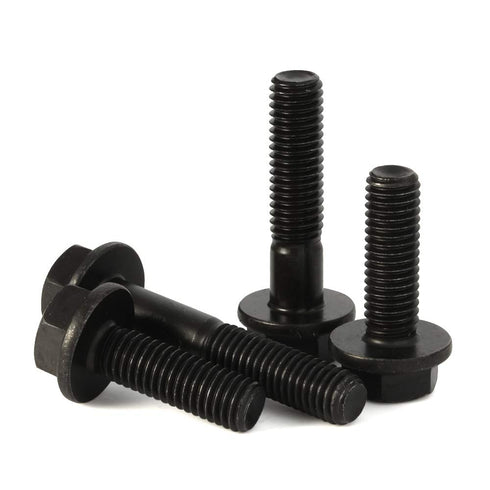M6 x 20mm Flanged Hex Head Bolts, Full Thread Alloy Steel Screws, Black Oxide Finish, Quantity 25