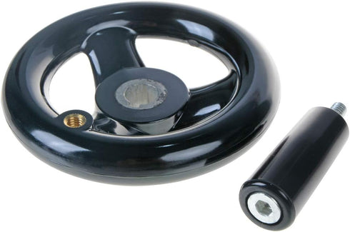 YXQ 3.94'' Hand Wheel Black with Revolving Handle, 3 Spoked Round Handwheel for Milling Machine, 12mm Hole