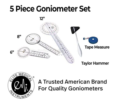 EGM-650 5 Set 12 inch, 8 inch, 6 inch, Hammer, EMI Piece Physical Therapy - Goniometer Taylor & Tape Measure
