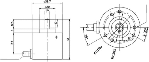 Incremental Optical Rotary Encoder, DC5-24V 30mA for Office Automation, 3-Phase Half Hollow Shaft